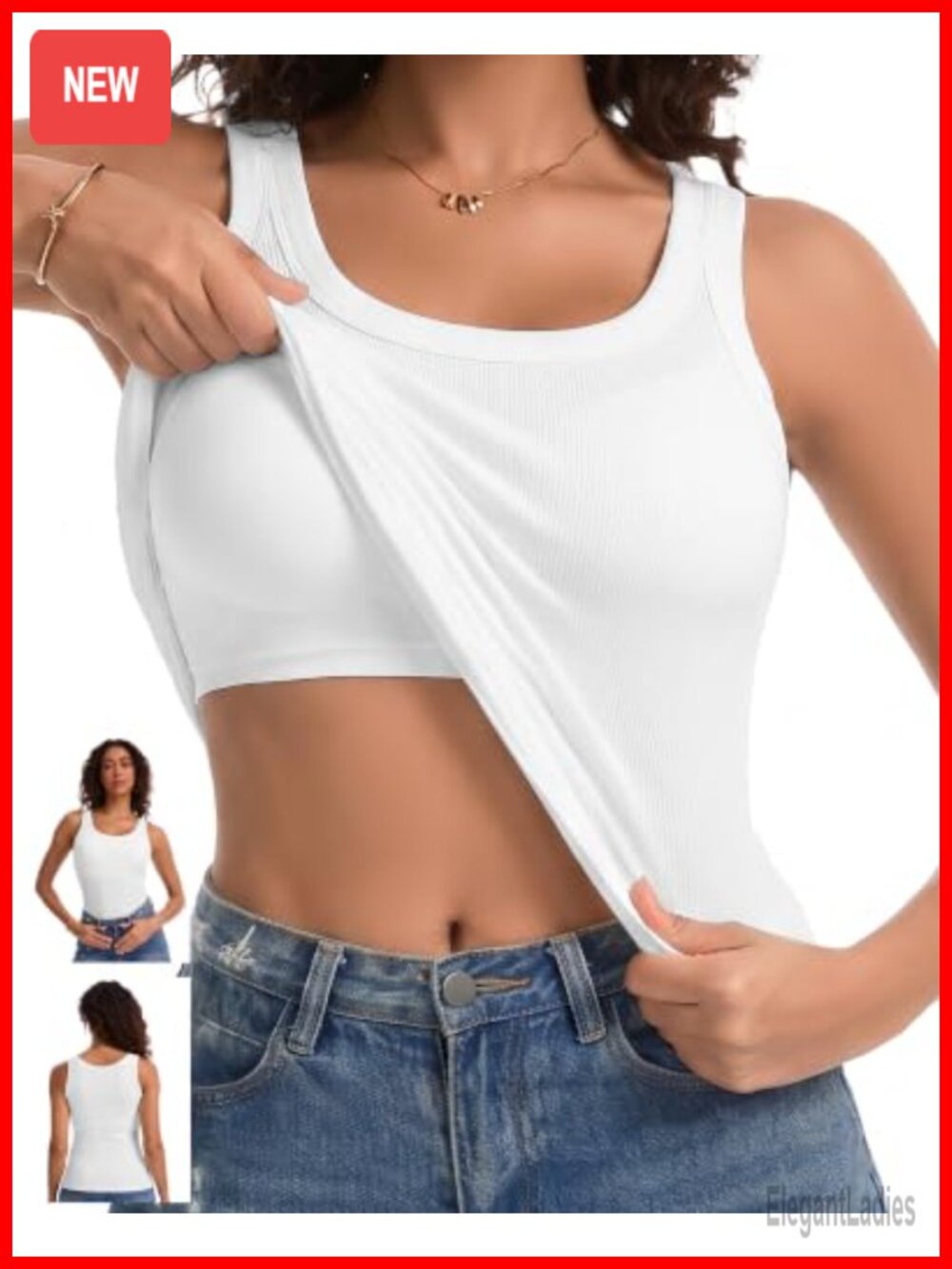 SIMIYA Ribbed Tank Top with Built in Bra Padded Cups Slim Fit Women's Camisole